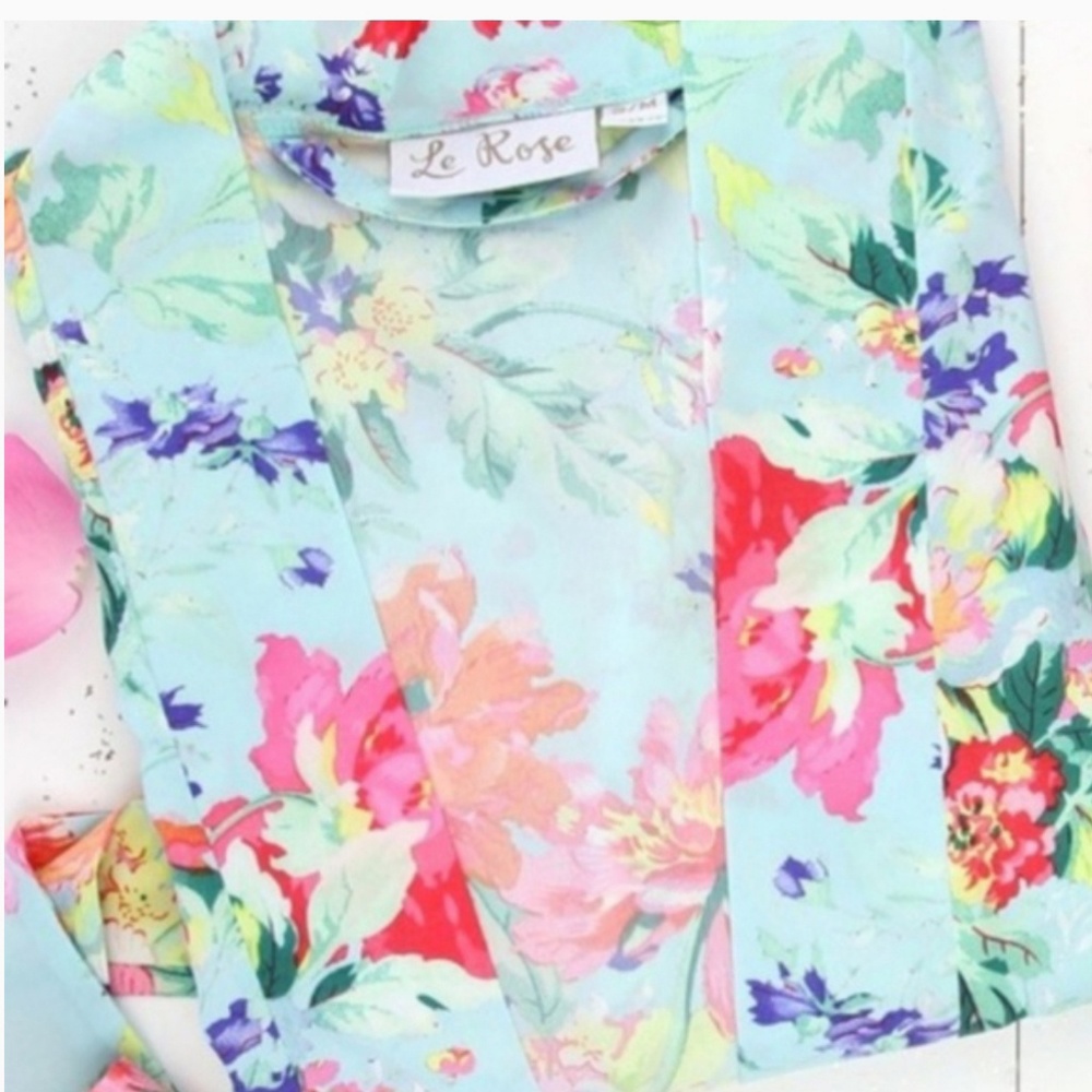 Floral Kimono Aqua Blue Small Medium Cover up - Picture 2 of 4